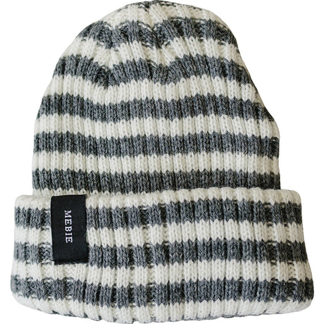 Grey & White Stripe Chunky Knit Beanie - HoneyBug 