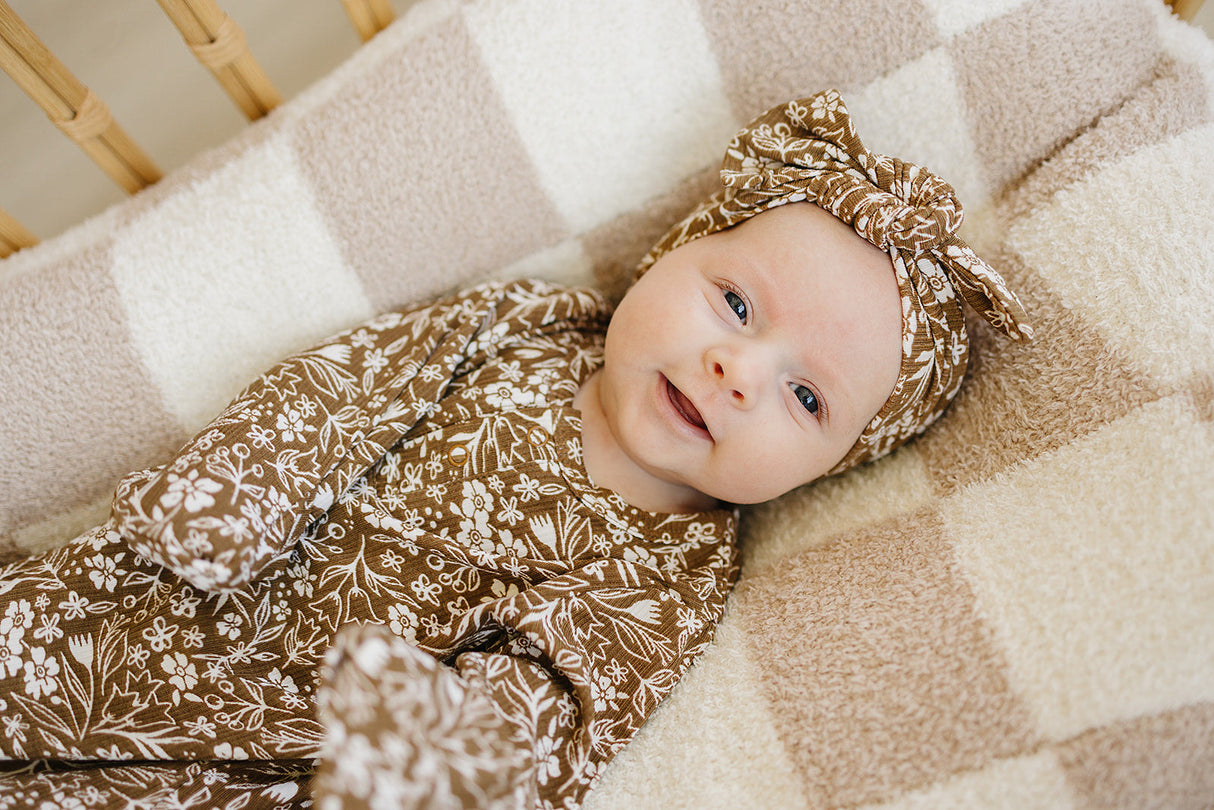 Brown Floral Ribbed Bamboo Knot Gown - HoneyBug 