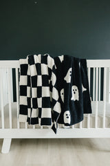 Black + White Checkered Plush Blanket - HoneyBug 