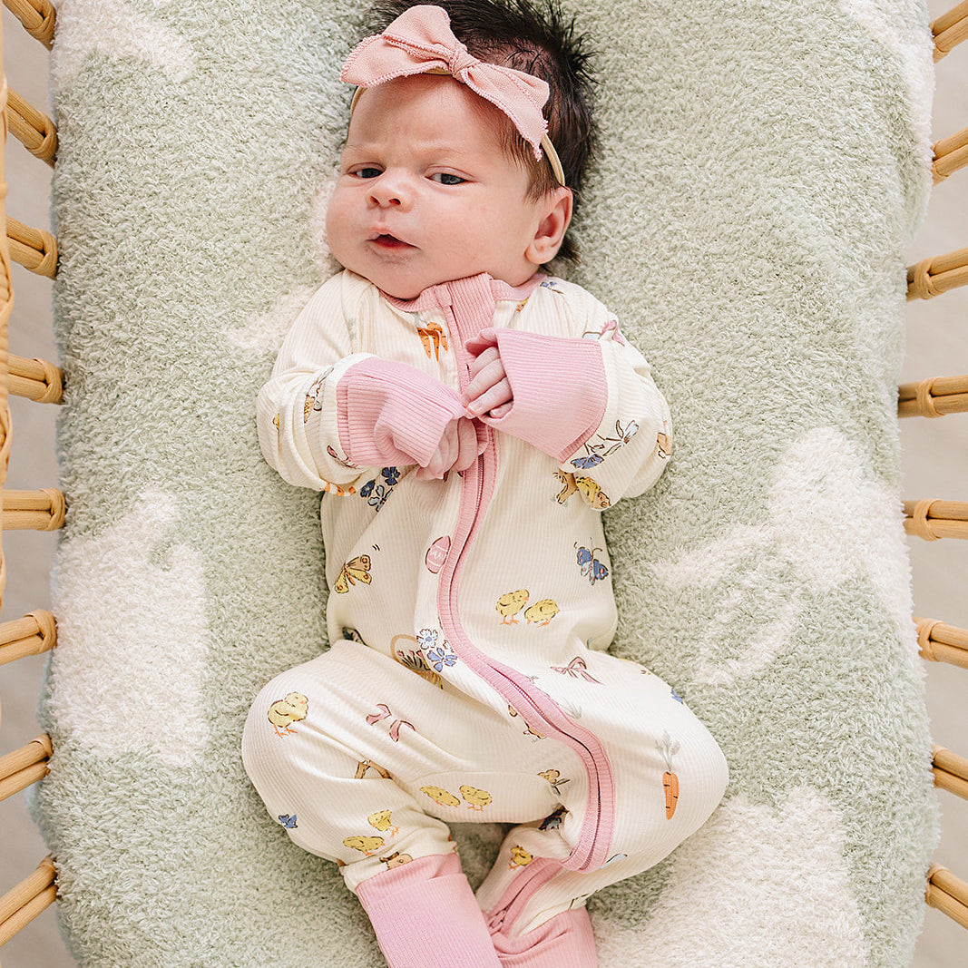 Pink Bunny Ribbed Bamboo Zipper