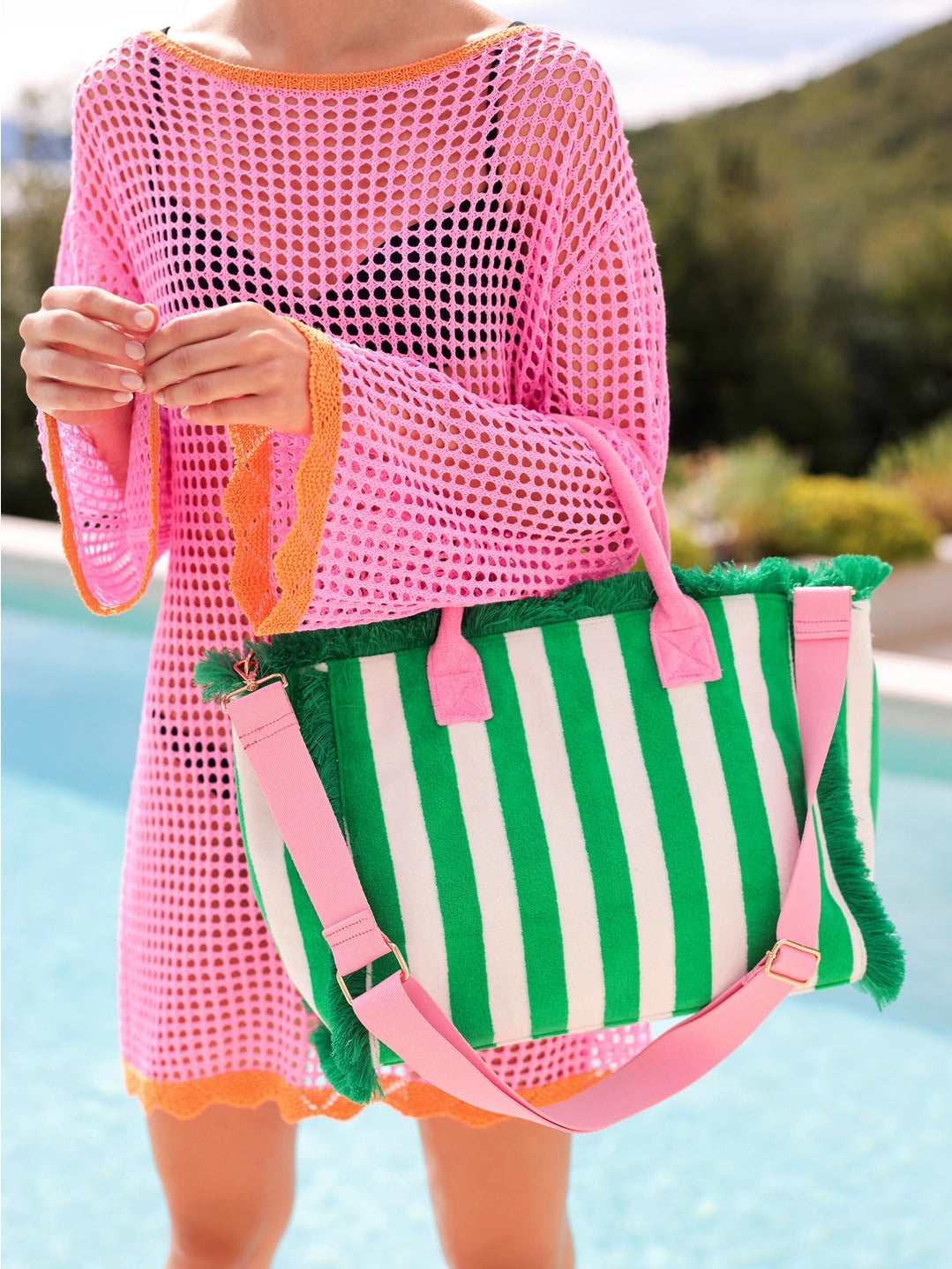 Cabana Stripe Tote - Green - HoneyBug 