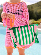 Cabana Stripe Tote - Green - HoneyBug 