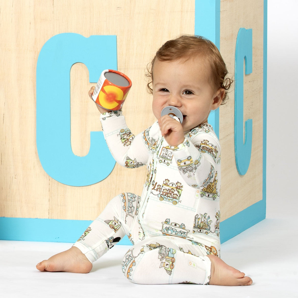 Zoo Train Bamboo Convertible Footie - HoneyBug 