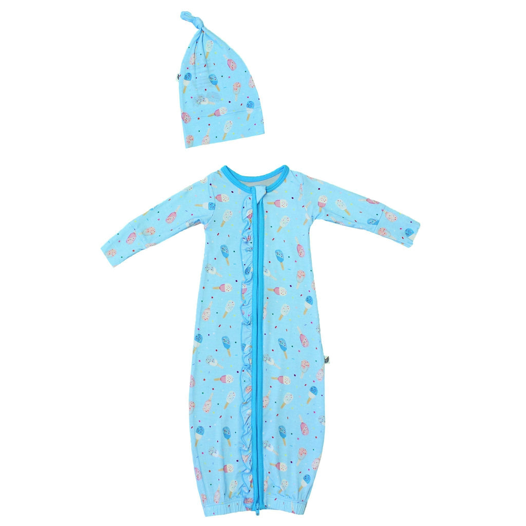Aqua Popsicles Ruffle Newborn Gown & Knot Hat Set - HoneyBug 