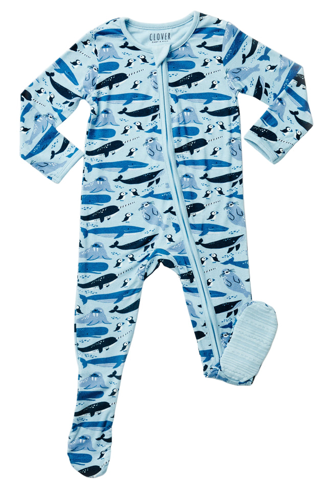 Soft & Stretchy Zipper Footie - Ocean Animals - HoneyBug 