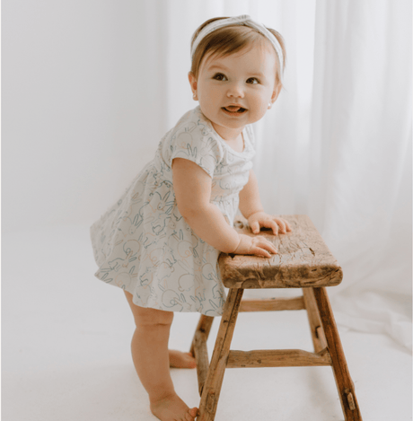 short sleeve twirl dress | bunnies - HoneyBug 