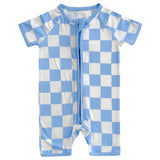 Bamboo Shorty Romper | Blue Checkered - HoneyBug 