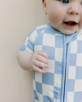 Bamboo Shorty Romper | Blue Checkered - HoneyBug 