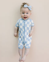 Bamboo Shorty Romper | Blue Checkered - HoneyBug 