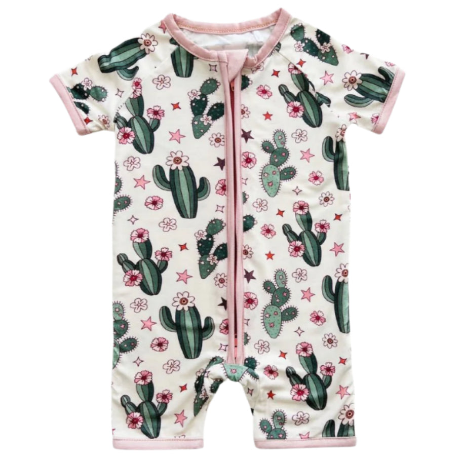Bamboo Shorty Romper | Cactus Flowers - HoneyBug 