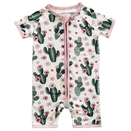 Bamboo Shorty Romper | Cactus Flowers - HoneyBug 