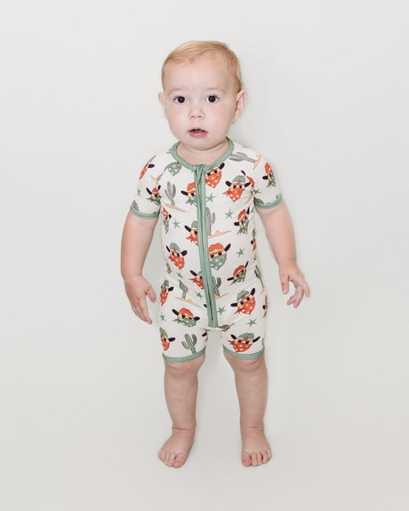 Bamboo Shorty Romper | Smiley Cowboy - HoneyBug 