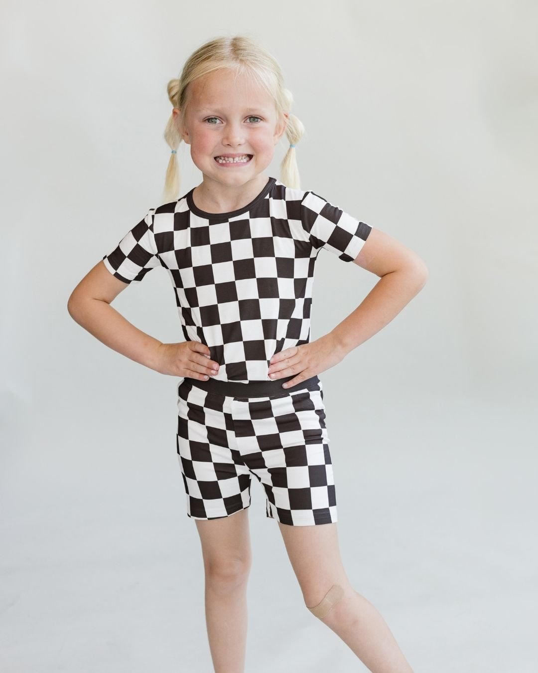 Bamboo Two Piece Shorts Set | Black Checkered - HoneyBug 