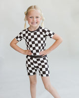 Bamboo Two Piece Shorts Set | Black Checkered - HoneyBug 