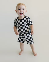 Bamboo Two Piece Shorts Set | Black Checkered - HoneyBug 