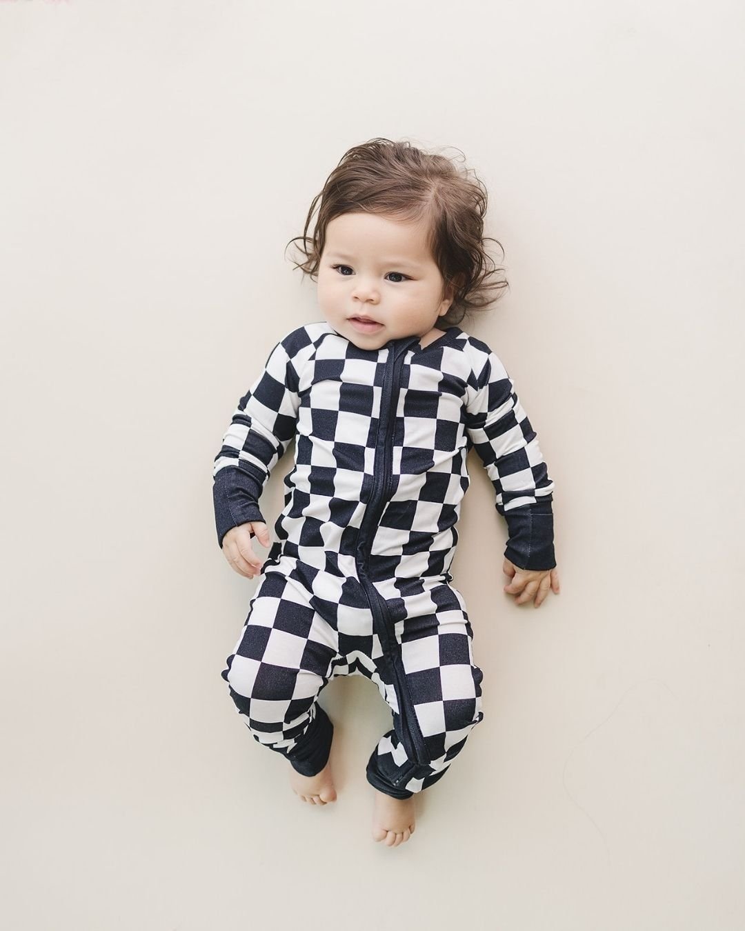 Bamboo Zip Romper | Black Checkered - HoneyBug 