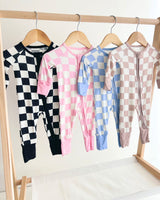 Bamboo Zip Romper | Black Checkered - HoneyBug 