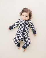 Bamboo Zip Romper | Black Checkered - HoneyBug 
