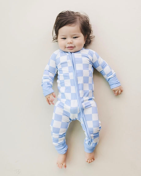 Bamboo Zip Romper | Blue Checkered - HoneyBug 