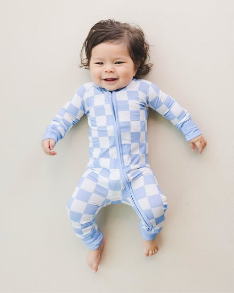 Bamboo Zip Romper | Blue Checkered - HoneyBug 