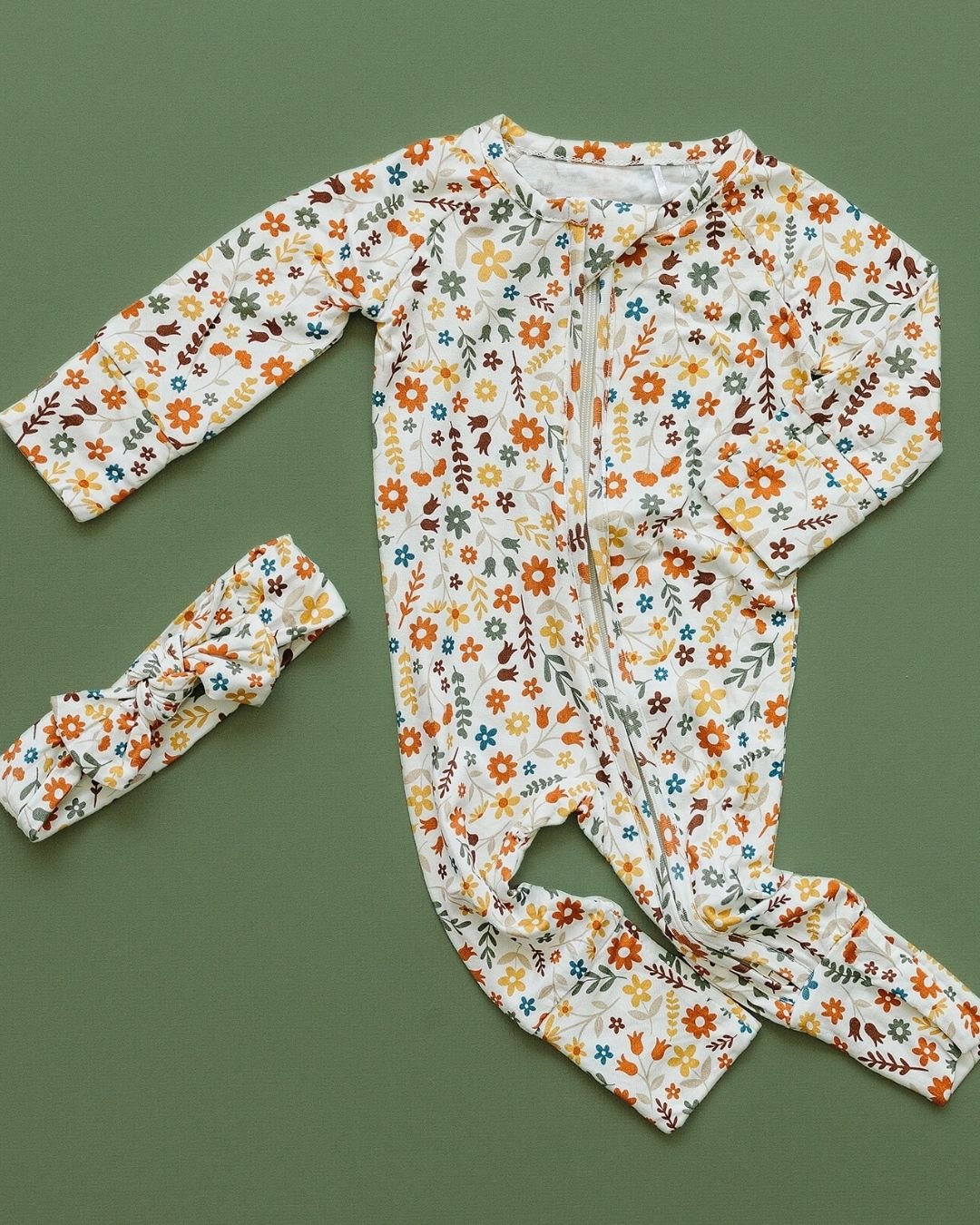 Bamboo Zip Romper | Fall Flowers - HoneyBug 