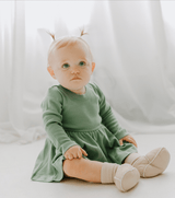 long sleeve twirl dress | Basil Green - HoneyBug 