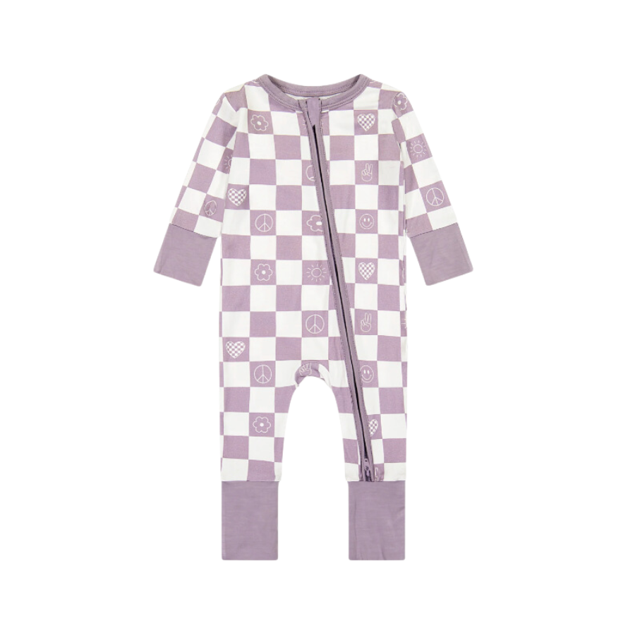 Footless Zip Romper - Check It Out - Lavender - HoneyBug 