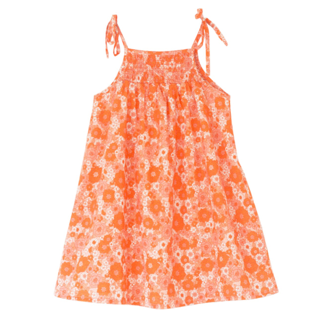 Girls' Shoulder-Tie Smocked Dress | Orange Meadow - HoneyBug 