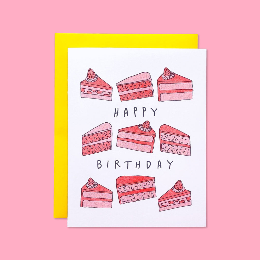 Birthday Cake Slices Risograph Card - HoneyBug 