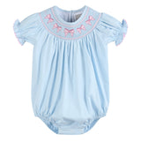 Blue and Pink Bow Smocked Romper