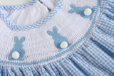 Blue Gingham Easter Bunny Smocked Bishop Dress
