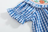 Blue Gingham Pumpkin Smocked Ruffle Bishop Dress