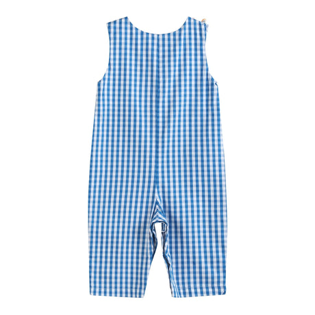 Blue Gingham Pumpkin Train Smocked Overalls