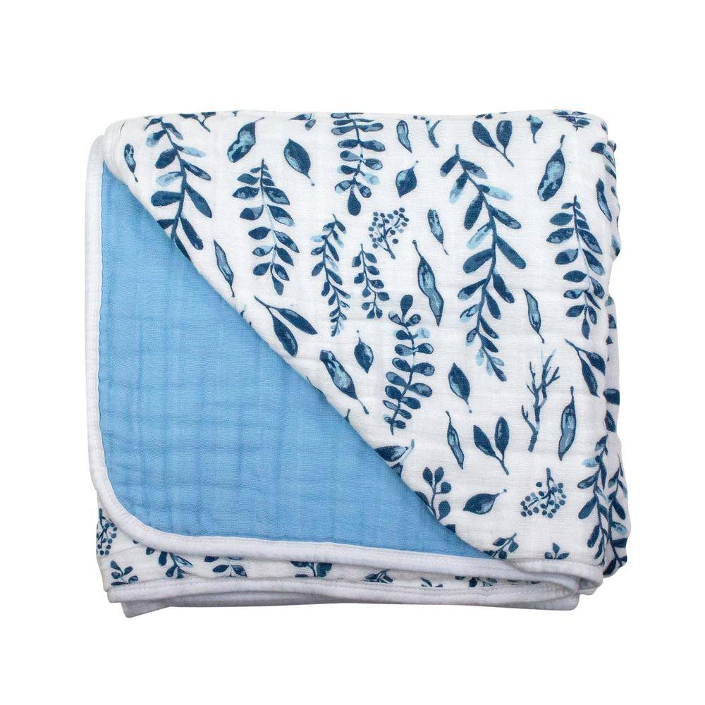 Blue Leaves + Cornflower Premium Cotton Snuggle Blanket - HoneyBug 