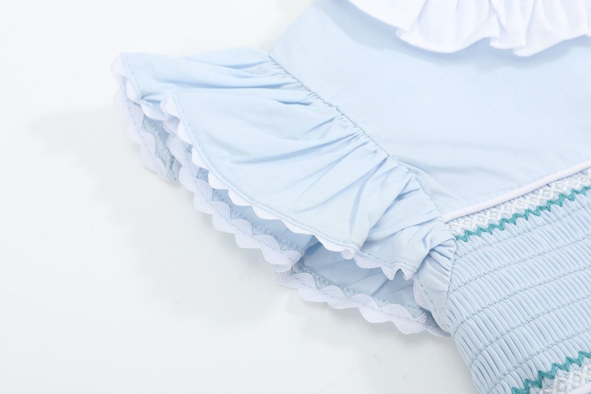 Blue Ruffled Crosses Smocked Dress