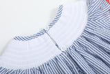 Blue Seersucker Baseball Smocked Bishop Dress