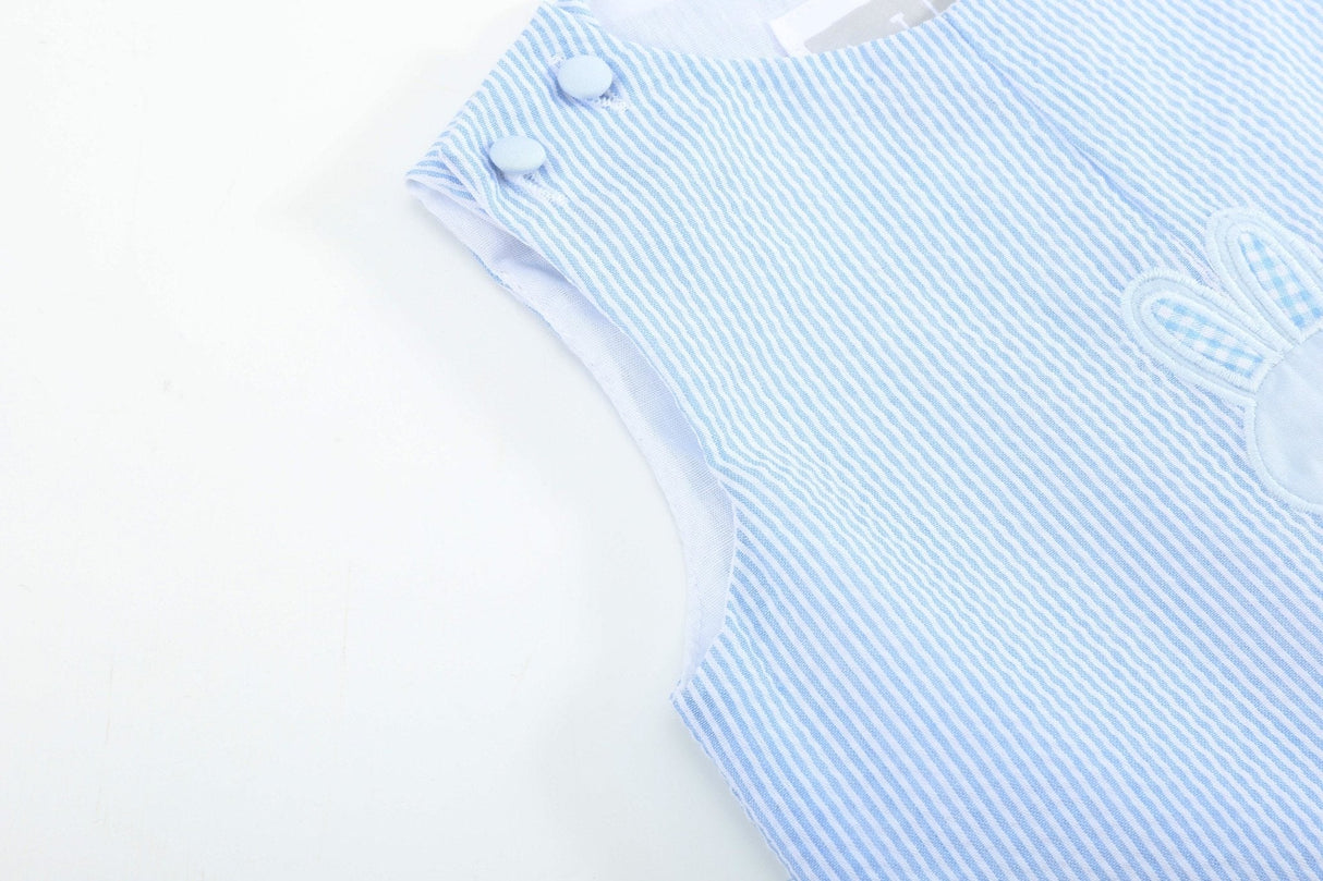 Blue Seersucker Gingham Bunny Shortall