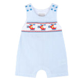 Blue Seersucker Helicopter Smocked Shortalls