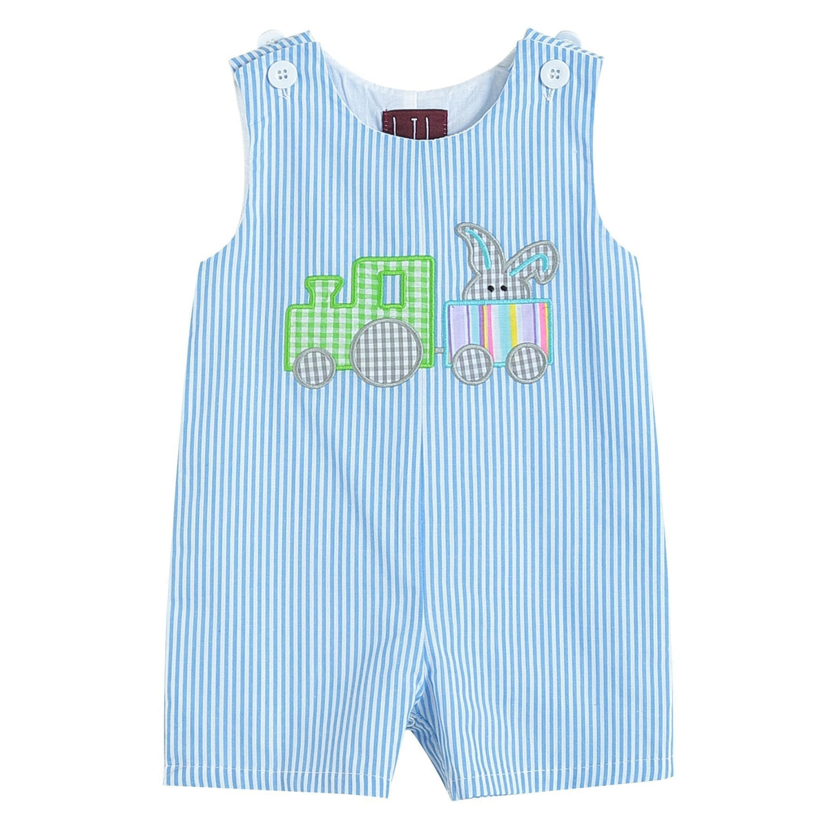 Blue Striped Bunny Train Shortalls