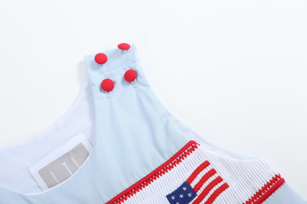 Blue USA Flag Smocked Shortalls