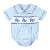 Blue Whale Smocked Collared Bubble Romper