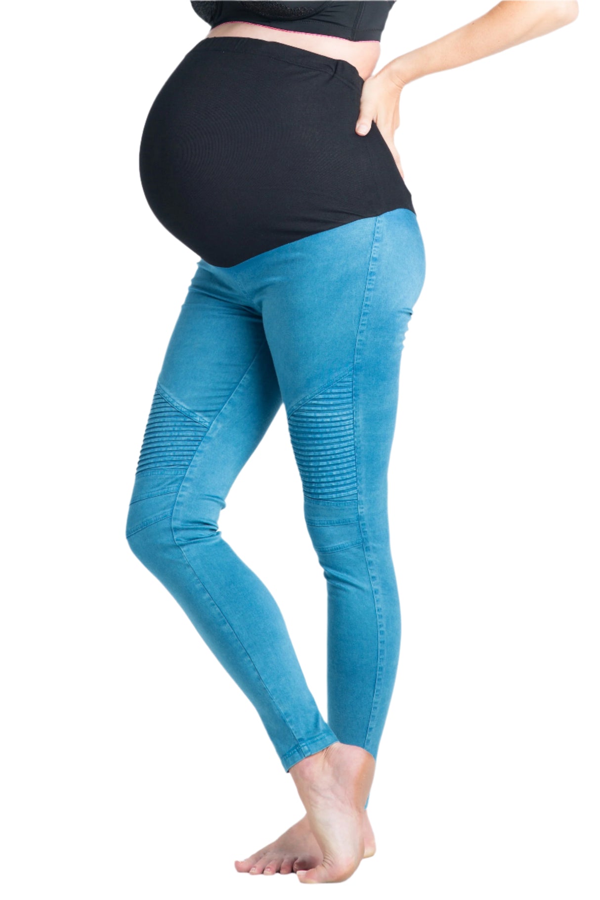 Blue Crush Moto Maternity Leggings - HoneyBug 