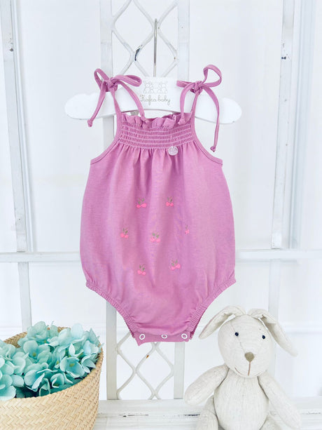 Smocked Bubble with Embroidered Cherries - HoneyBug 