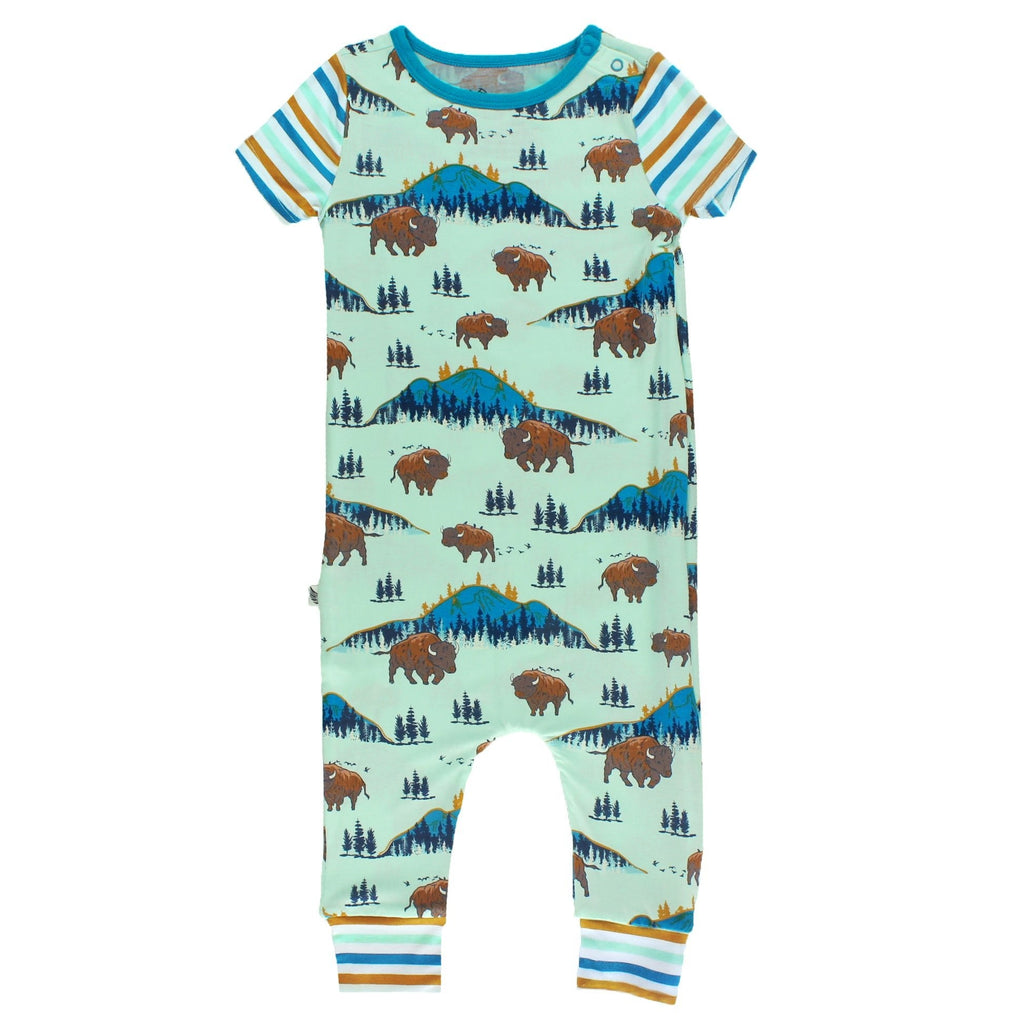 Born to be Wild Bisons Romper with Side Zipper (0-24m) - HoneyBug 