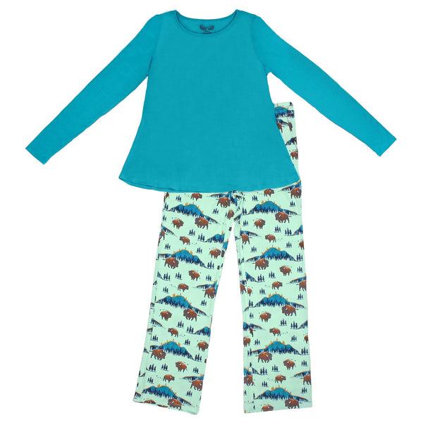 Born to be Wild Bisons Women's Long Sleeve Pajama Set - HoneyBug 