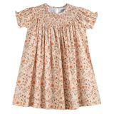 Brown Floral Smocked Bishop Dress