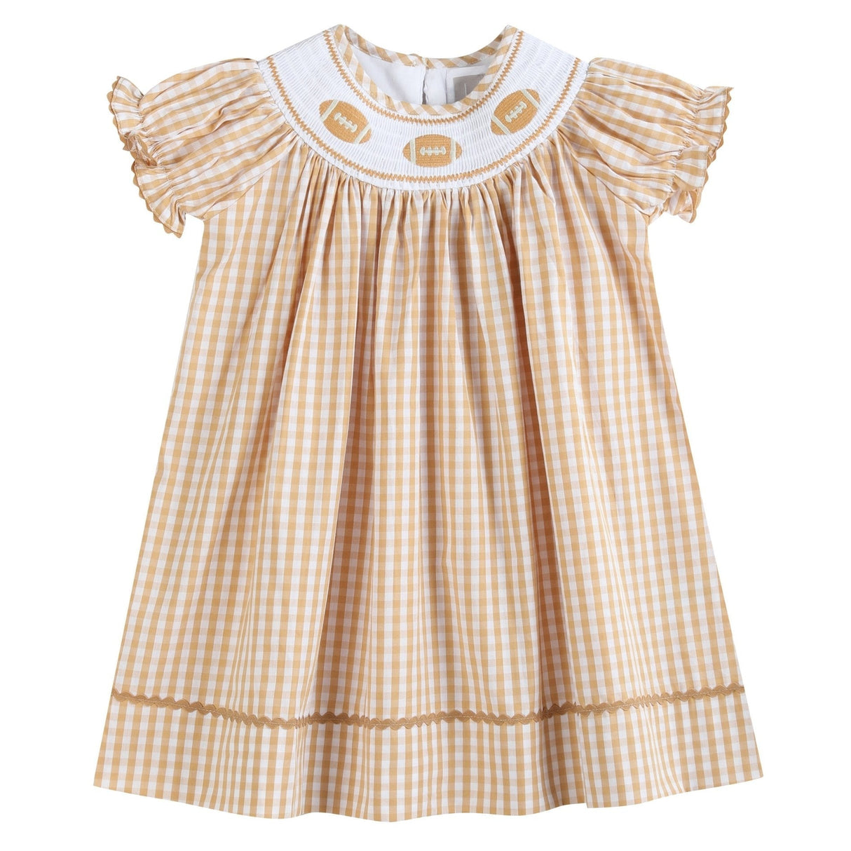 Brown Gingham Football Smocked Bishop Dress