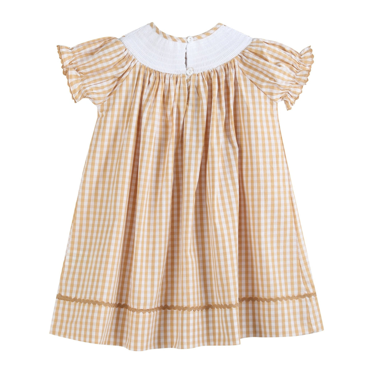 Brown Gingham Football Smocked Bishop Dress