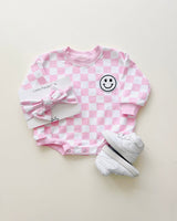 Bubble Romper | Checkered Smiley Pink - HoneyBug 