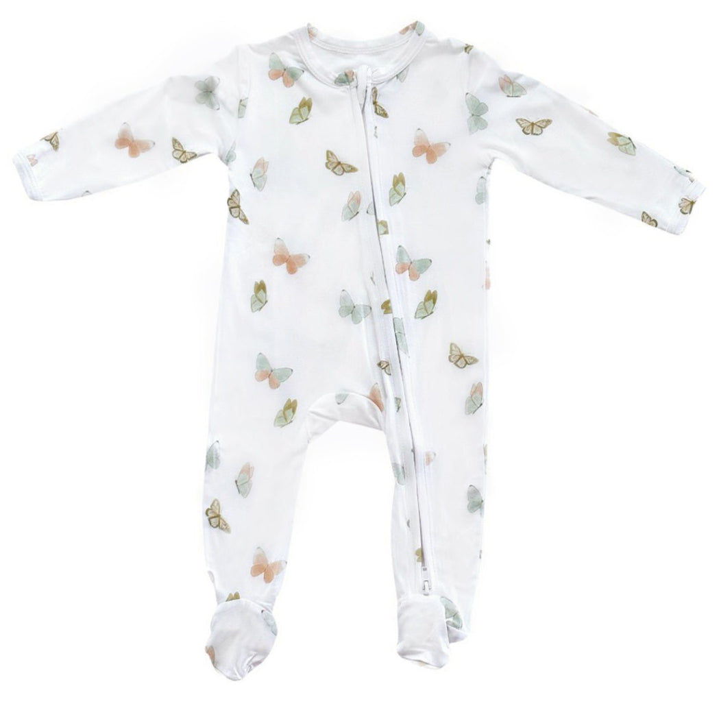 Footie Zippered One Piece - Butterflies - HoneyBug 